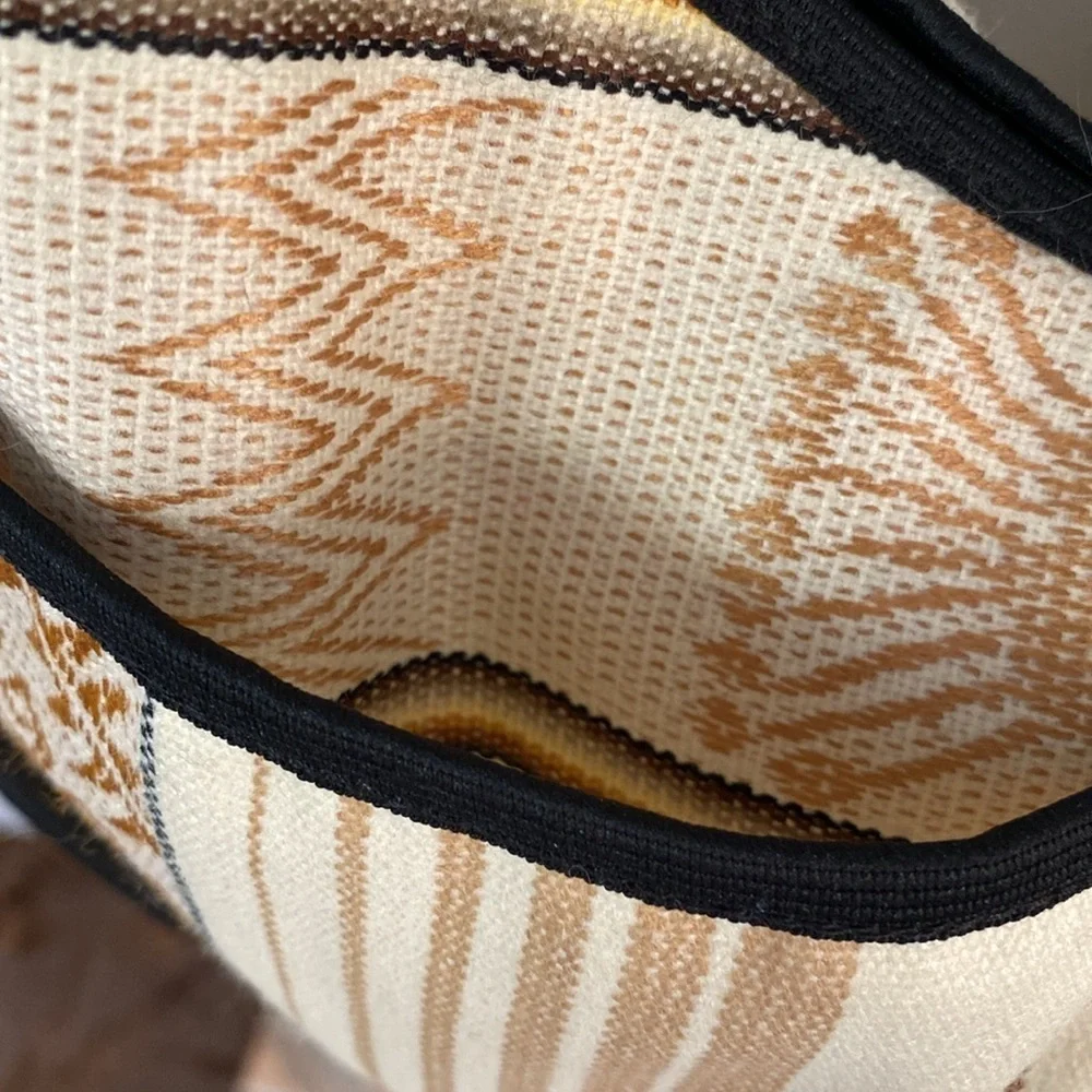 Aztec Cream and Tan Tote Bag with Elegant Embroidered Designs Travel Vacation